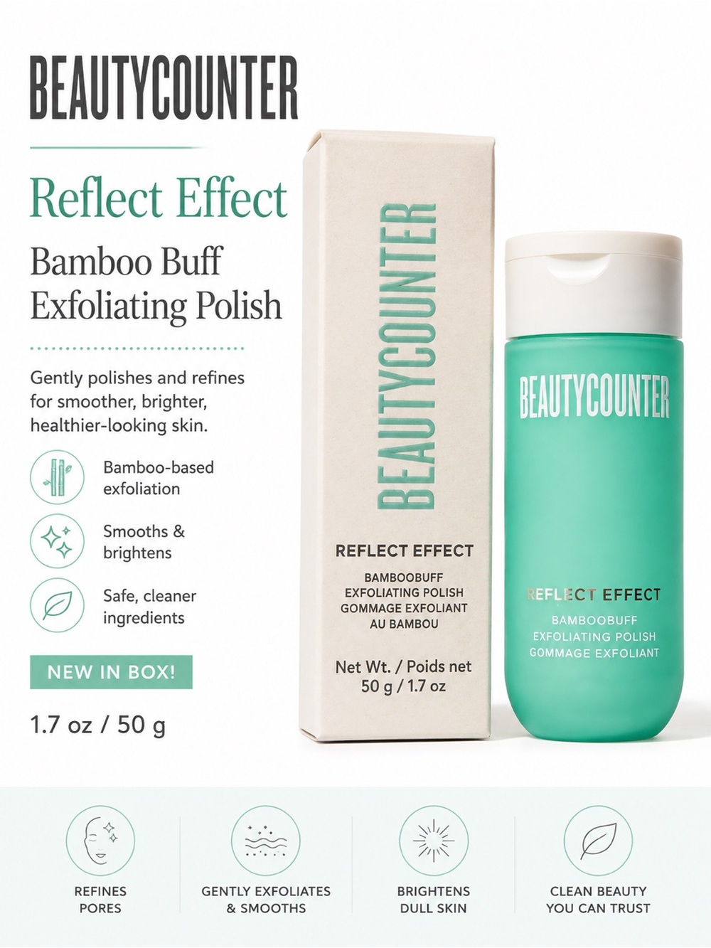 Beautycounter Reflect Effect Bamboo Buff Exfoliating Polish 1.7 oz NIB